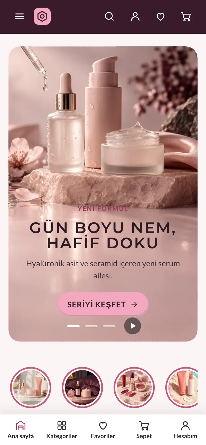 Aynı mağaza telefonda: dikey slider, hikâye halkaları ve alt menü