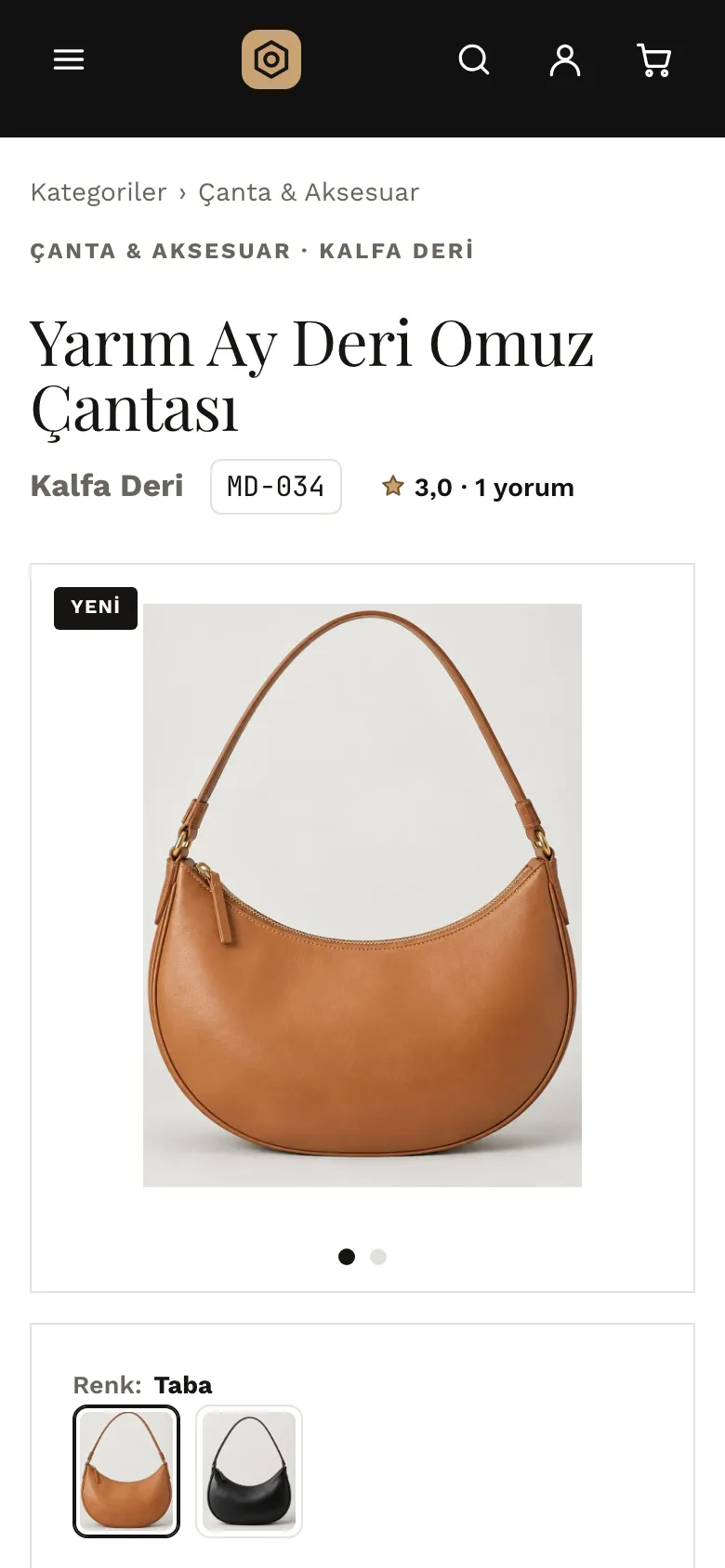 Ürün sayfası telefonda: ürün adı, puan, görsel ve renk seçimi