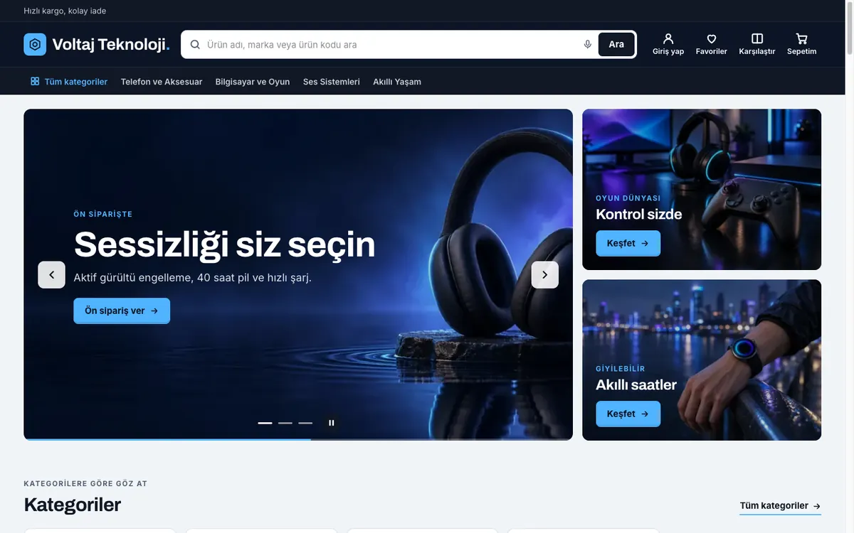 Devre teması ile mağaza ön sayfası