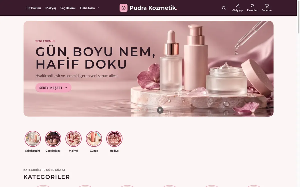 İpek teması ile mağaza ön sayfası