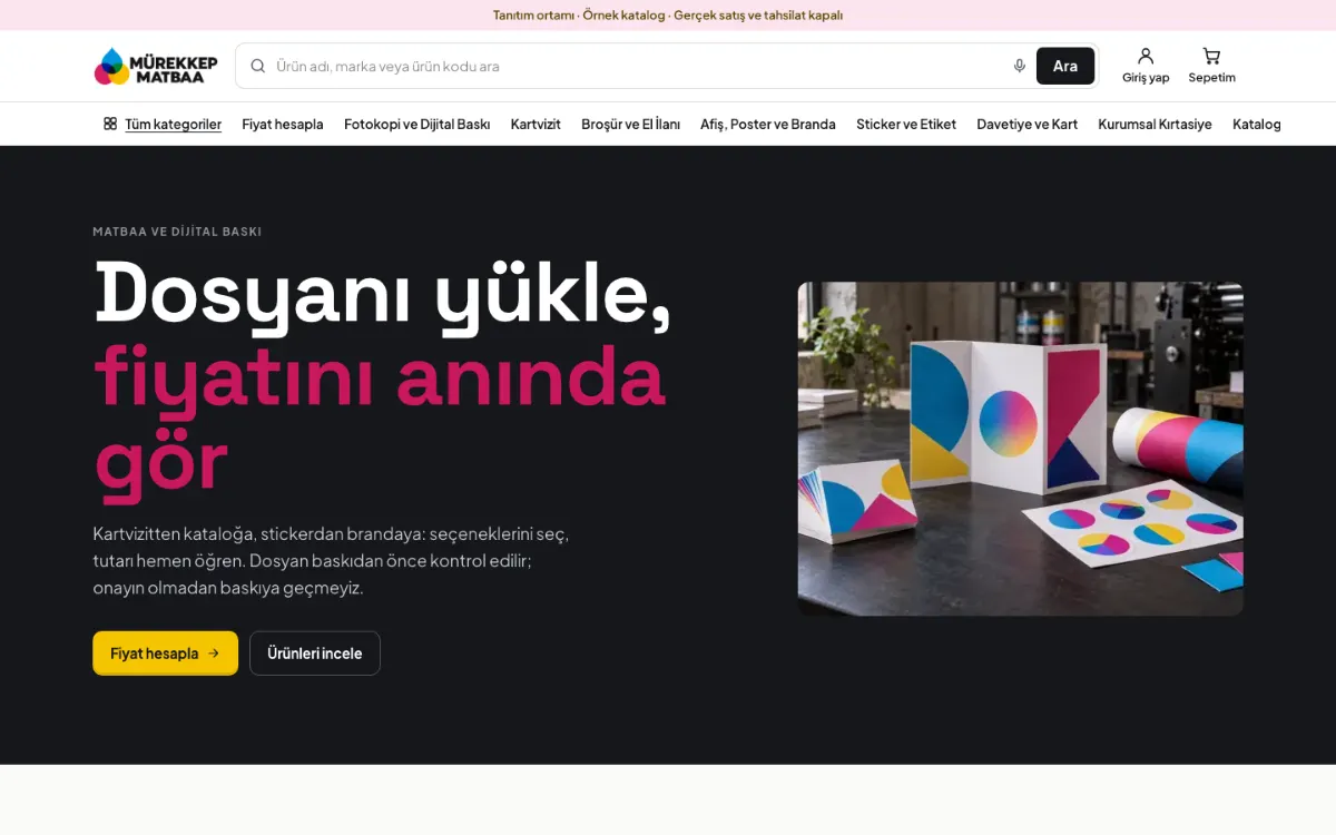 Mürekkep teması ile mağaza ön sayfası