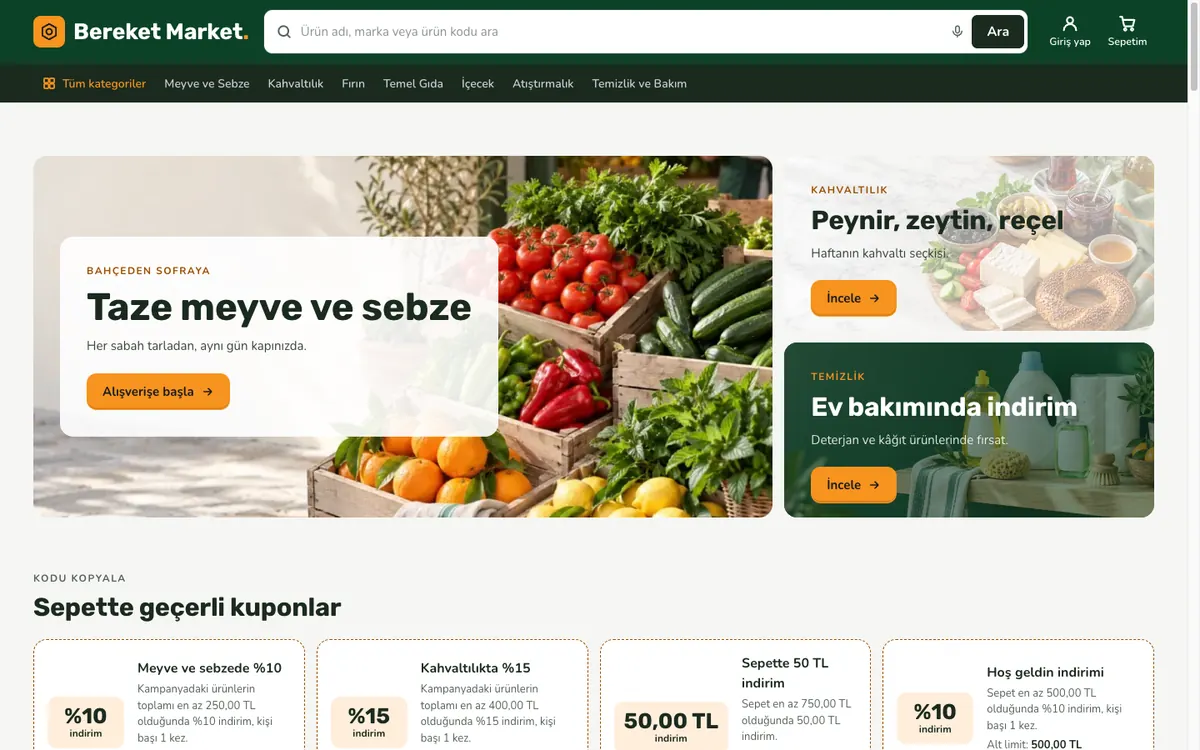 Pazar teması ile mağaza ön sayfası