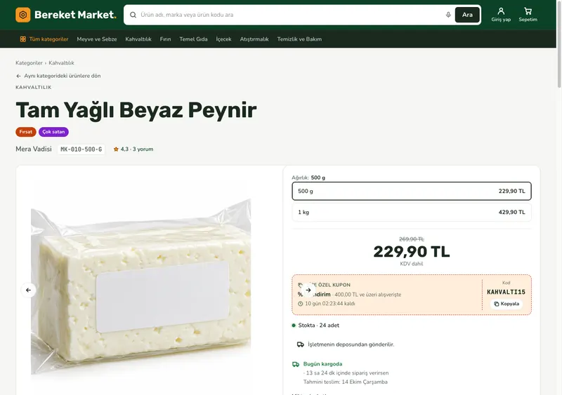 Pazar teması ürün sayfası
