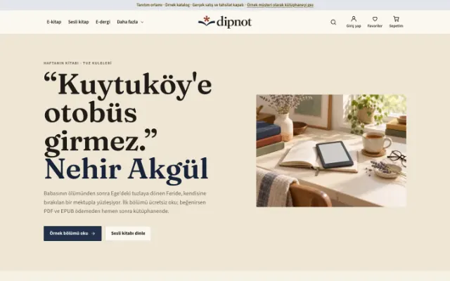 Dipnot Dijital Kitap ana sayfası